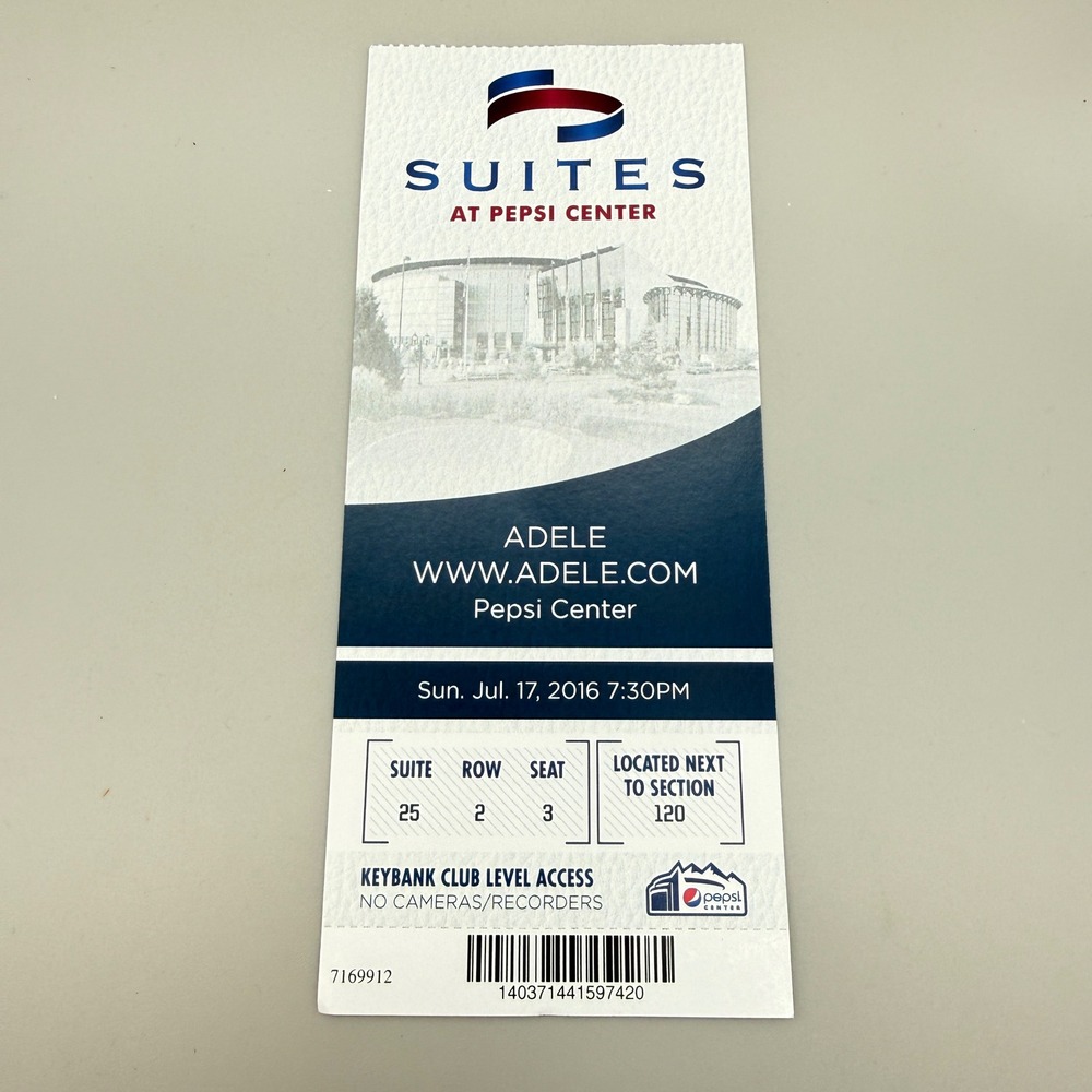 Adele Concert Ticket Stub Pepsi Center Denver July 17 2016 Suite Level Souvenir